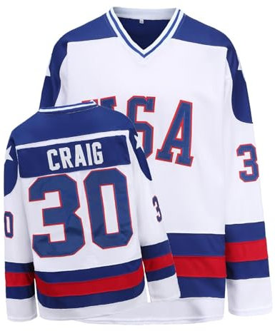 Hockey-Trikot der USA 1980 Olympia-Team Eishockey-Trikots genähte Buchstaben und Zahlen S-XXXL, 30#weiß, L