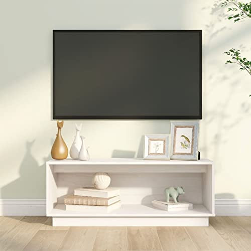 Iiaky TV-Schrank Weiß 90x35x35 cm Massivholz Kiefer Lowboard Unterschrank Fernsehschrank TV Board Sideboard HiFi-Tisch