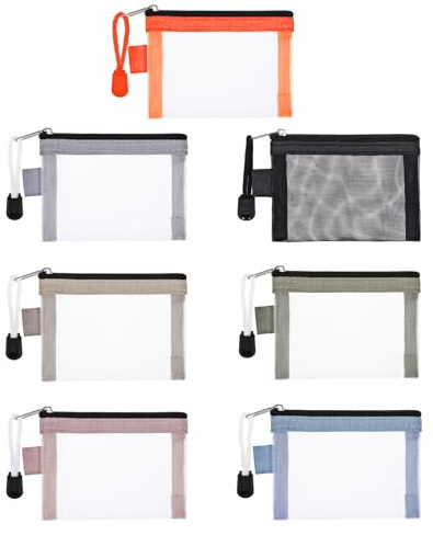 7 Stück Mini-Netzbeutel mit Reißverschluss 11 × 7,5 cm kleine Mesh Reißverschluss Beutel Netztasche mini Netz Kosmetiktasche Nylon tragbare Reise mini geldbörse für Lippenstift Kopfhörer