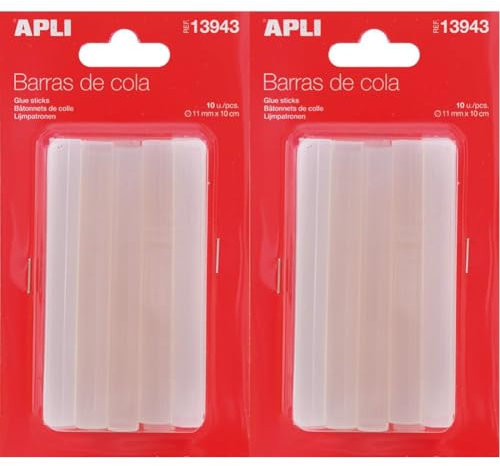 APLI 13943 - Recharge pour pistolet à colle - 10 bâtons de colle Ø11mm x 10 cm. (Lot de 2)