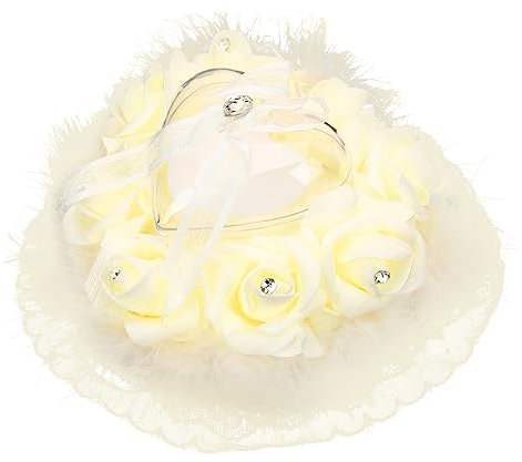 VILLFUL Hochzeitsringkissen Herzform Mit Rosen Ringkissen Für Trauung Romantische Hochzeitsdekoration Mit Perlenschmuck Für Brautpaare Und Hochzeitsfeiern