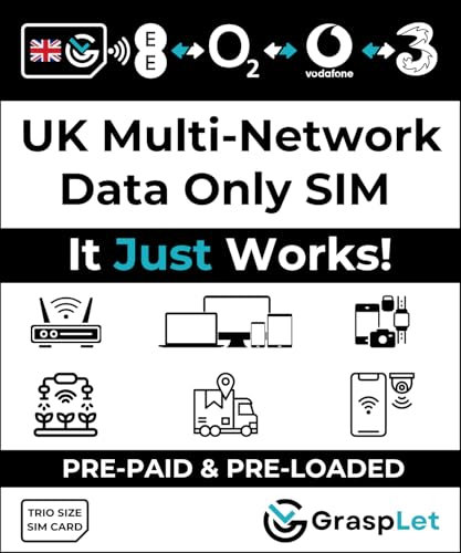 UK Multi-Network Data SIM Card | Automatically Selects the Strongest Network: EE, Three, O2, or Vodafone (1GB - 12 Months)