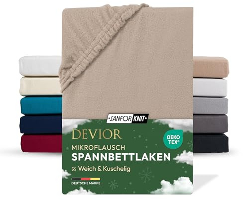 Devior Mikroflausch Winter Spannbettlaken, Nougat, 90x200-100x200 cm – Flauschig weich & wärmend – Mikrofaser mit 190 g/m²– Winter-Spannbetttuch für Topper & Matratzen – Oeko-TEX Zertifiziert