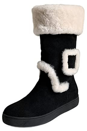 Warme und praktische Winterschuhe, Damenschuhe, Rindshaar, innen flach, warme Damenstiefel, Winterschneestiefel, rutschfeste Kurze Stiefel, Damenstiefel, Winterschuhe für Damen