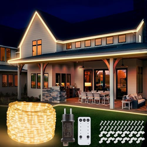 StarryEver 10m 400 LED Schlauch Lichterkette Außen Anschließbar, Warmweiß LED Lichterschlauch Strom mit Fernbedienung Timer, 8 Modi IP68 Outdoor Lichtschlauch Strombetrieben für Garten Balkon Patio