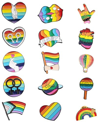 Yueser Pride Pin, 15 Stück Pins Anstecker Pride Accessoires Regenbogen Broschen Regenbogenbrosche Flagge Regenbogen Liebes Pins Emaille Pins Abzeichen Stolz Anstecknadeln LGBT für Schals Kleider