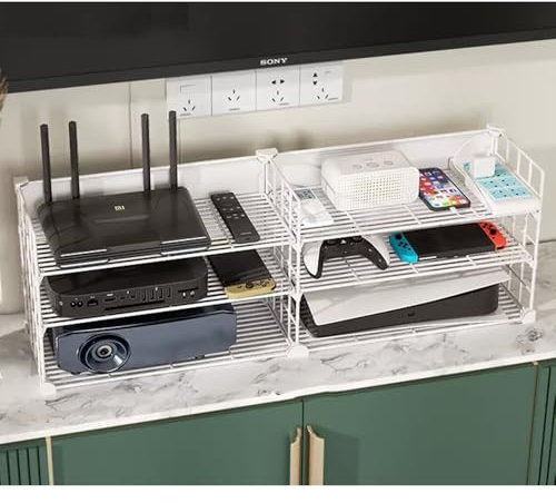 Moderner CD-Player-Ständer, Audio-/Video-/Medienständer mit höhenverstellbaren Regalen, Ständerschrank, Audio-Rack, Lagerregale, kleiner Audioständer, Medienaufbewahrungsschrank für TV-Zubehör (weiß