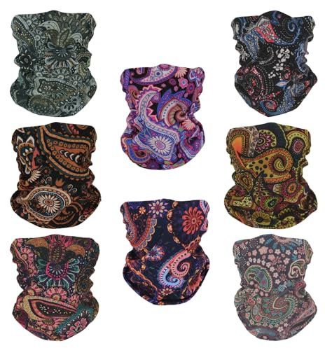SMEHCF 8 Bandanas Polyvalents pour Femmes Et Hommes Bandeau Cagoule Foulard Visage Demi-Masque Airsoft Paintball Cache-Cou Respirant Lavable Fleurs de cajou Couleurs froides Couleurs chaudes