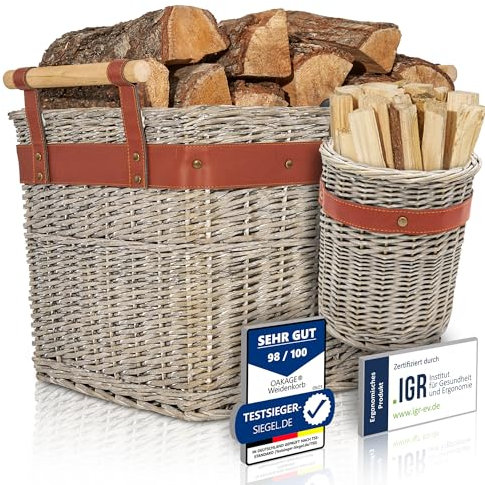OAKAGE® Holzkorb für Kaminholz Groß aus Weide Kaminholzkorb Feuerholzkorb Brennholzkorb Weidenkorb Kaminkorb | Korb Bundle