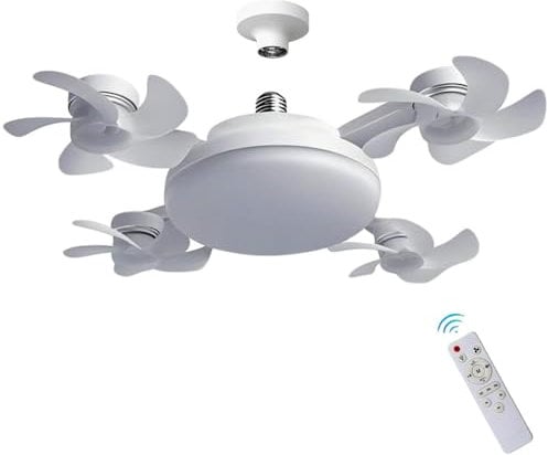 Umikk Deckenleuchte mit Ventilator, Ventilator mit Lampenfassung E27, LED Deckenventilatoren Dimmbar, Decken Ventilator mit 3 Windstufen, Leiser Deckenventilator für Schlafzimmer (4 Köpfe (60 W))