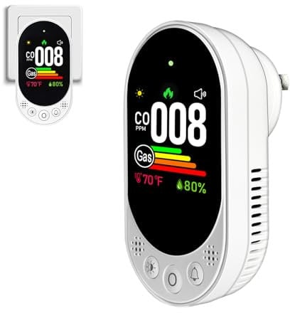 VETOUCH Plug-in CO and Gas Detector, 4-in-1 Combination Natural Gas and Carbon Monoxide Detector,Detect Co,Gas,Temperature,Humidity Values Suitable for Home,Outdoor Camping RV Occasions