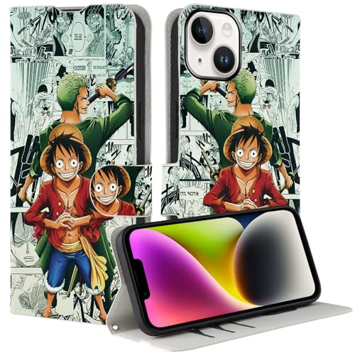 PBNDJVG Case for iPhone 13 Pro Max 6.7'', Anime Luffy Gear 5 Nika Zoro Manga Magnet Closure, Kickstand, Card Slots PU Leather Folio Mobile Phone Case Wallet Book Flip Folio Stand View Cover