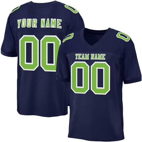 Generisch Personalisiert American Football Trikot, Custom Football Jersey mit Name Nummer Logo, Schnelltrocknend Atmungsaktiv Kurzärmelig Fußballtrikot