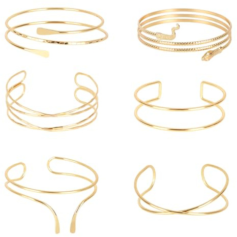 XINKEJIA Oberarmreif Gold Damen Set, 6 Teiliges Verstellbares Oberarmreif, Minimalistisches Design Für Party, Themenpartys und Karneval, 8 cm Durchmesser