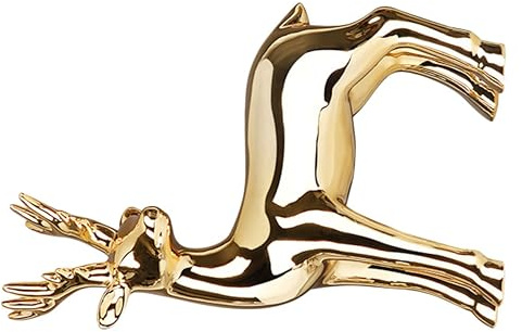 Vergoldete Hirschdekoration aus Keramik, Gold, Handgefertigt, Glatt | Nordisch, Schlicht und Edel, 1 Stück, für Wohnzimmer, Barvitrine, Weinregal, Dekoration