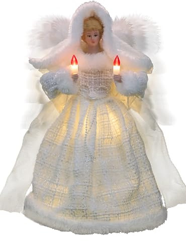 Cyraft Christbaumspitze Engel mit automatisch schlagenden Flügeln – Weihnachtsbaumspitze beleuchtet in Weiß mit Haube, 30 cm, mit Hellen LEDs & separat steuerbaren Flügeln, 6 Std. EIN / 18 Std. Aus