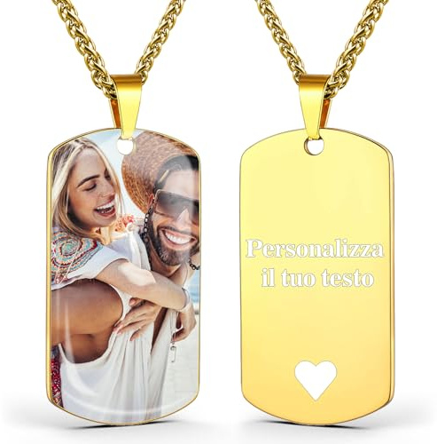 AAQ collana con foto personalizzata - Collana personalizzata con foto e testo per uomo e donna, Regalo donna uomo personalizzato per compleanno e Natale