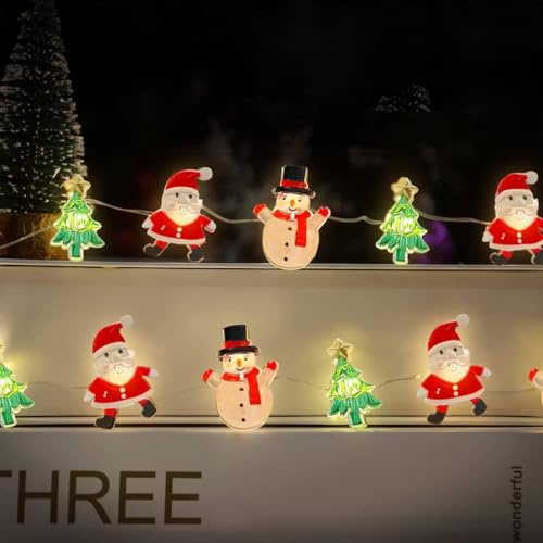YUYWWAN Lichterkette Weihnachten 3 Meter Weihnachtsbaum Schneemann Weihnachtsmann Lichterketten Weihnachtsdeko Beleuchte Christmas Light für Außen Innen, Garten, Schlafzimmer, Wohnzimmer