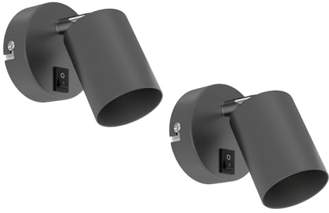 ledscom.de 2x Wandleuchte WAIKA, Schalter, anthrazit matt, rund, 1x GU10 max. 60W