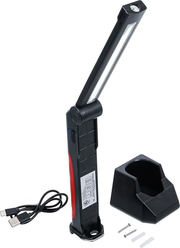 BGS Diy 74636 | Akku-Knicklampe | COB-LED 6,5 W | Ladestation | XPE-LED | Helligkeit 180/550/70 lm | Leuchtdauer 9/3/12 h | USB-C Ladebuchse | Magnetfuß und Haken