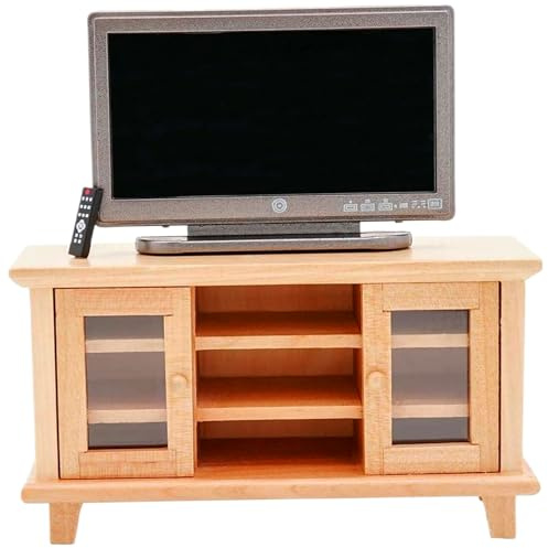 Peosaard Mini Furniture, Lifelike 1 12 Scale Dollhouse Furniture Includes Toy TV, TV Cabinet and Remote Control, DIY Doll House for Kids Toys, Miniature