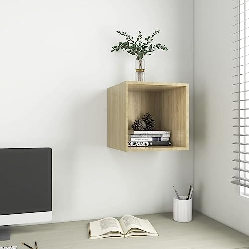 Ziaphsol Wandregal Sonoma-Eiche 37x37x37 cm, Holzwerkstoff Hängeschrank für Bücher, Sammlerstücke, Dekoration, robuste schwebende Ablage für Wohnzimmer, Schlafzimmer