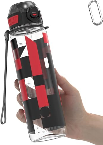 MYFOREST Bauhaus klar Trinkflasche, leicht, Schnellverschlussdeckel, 1 L | Dezente Eleganz ohne Kitsch, auslaufsicher, stoß- und kratzfest für Sport, Reisen, Fitnessstudio, Büro, Rucksack