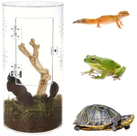 Terrarios para Reptiles, Mini Terrario Cilíndrico Vivero Acrílico Impermeable con Puerta Frontal para Reptiles Pequeños Ranas Arañas Saltarinas Mantis Religiosas Gecos Y Caracoles