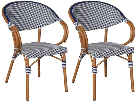 Rebecca Mobili 2er Set Gartenstühle, Outdoor Sessel, Blau Weiß, Aluminiumgestell, Klassischer Stil – Maße HxBxT: 84 x 57 x 57 cm – Art. RE7258