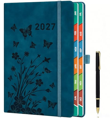 Tagesplaner 2027 A5 Pfauenblau – Kalender 2027 täglich 1 Tag pro Seite, Terminplaner & Buchkalender 2027 täglich, Kalenderbuch 2027, elegant & professionell, Hardcover