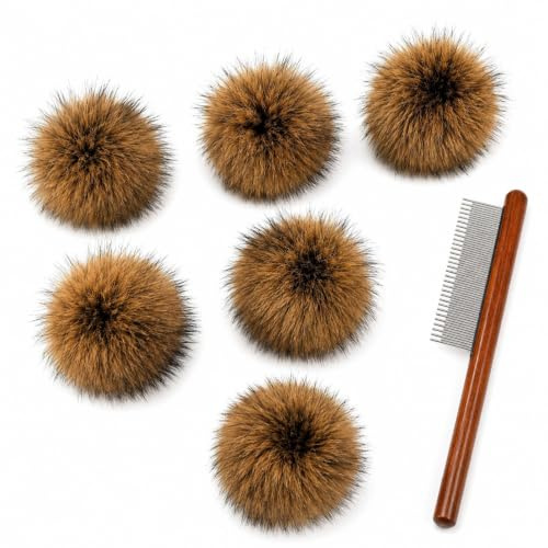 Catnip, Catnip Balls and Pet Fur Ball Set, Interactive Play for Indoor Cats, Rabbit Hair Ball Tool for Multi-Cat Households, Six Rabbit Fur Balls with Grooming Tool for Dental Care and Activities