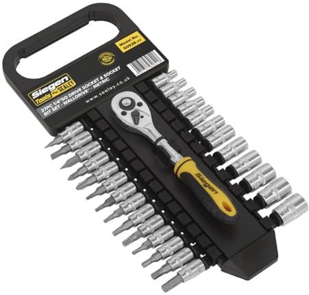 Sealey S0928 6PT Walldrive Metric Socket and Socket Bit Set, 1/4 Square Drive, Silver, 27 Pieces