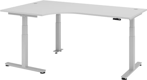 bümö® ergonomischer Eckschreibtisch elektrisch höhenverstellbar | elektrischer Bürotisch | höhenverstellbarer Büroschreibtisch mit Memoryfunktion in L-Form: 200 x 120 cm Grau