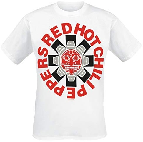 Red Hot Chili Peppers T Shirt Aztec Band Logo Nue offiziell Herren Weiß