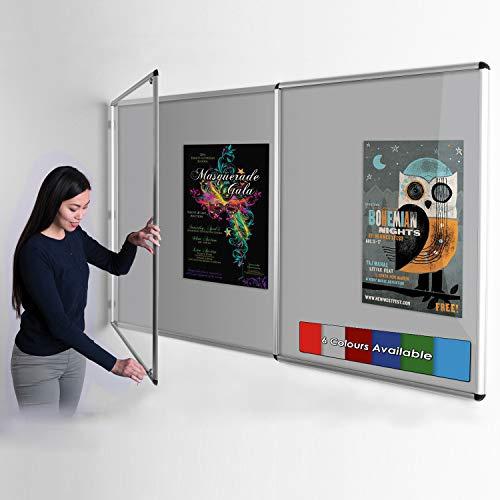 Wonderwall Large Tamperproof Lockable Noticeboard, Grey Pinboard, 120 x 180 cm, Aluminium Frame with 2 Matching Locks & Keys - 6 Colours to Choose from, Ideal for School, Healthcare, Office Display