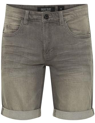 Indicode IDQuentin Herren Jeans Shorts Kurze Denim Hose im Stretch Eingriffstaschen Destroyed-Optik Baumwollmischung Regular fit, Größe:M, Farbe:Light Grey (901)