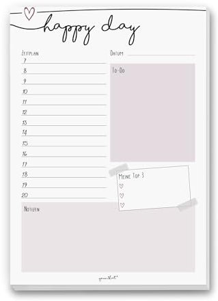 Schreibblock happy day I dv305 I DIN A4 I altrosa Tagesplaner Organizer Notizblock mit to-do-Liste zum Abreißen und Beschreiben