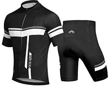 INBIKE Fahrradtrikot Herren Kurzarm Damen Fahrradbekleidung Männer Set Kurz Fahrrad Trikot und Radlerhose mit Sitzpolster(Weiß, XXL)