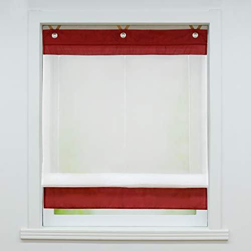 Joyswahl Voile Ösenrollo Transparenter Raffrollo mit Farbiger Blende »Irene« Schals Fenster Gardine mit Hakenaufhängung, ohne Bohren BxH 60x155cm Bordeaux 1 Stück