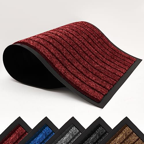 AMEHA Door Mat Indoor & Outdoor Heavy Duty Rubber Door Mats 40x60 Cm Dirt Trapper Non Slip Washable Barrier Floor Mat Entrance Rug Shoes Scraper Super Absorbent Front Doormats, Red