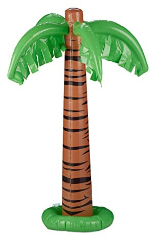 Relaxdays Bouée Gonflable Palmier, Lot de 10, Palmier Gonflable XXL Piscine et Plage, Palmier Tropical géant à gonfler, Vert-Brun