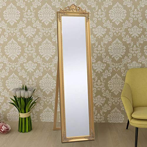 Tidyard Miroir Magnifique sur Pied en Bois pour Couloir/Chambre/Dressing/Placard Style Baroque Doré 160 X 40 cm