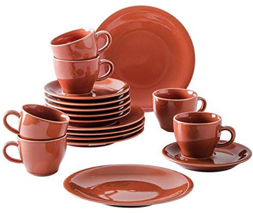 KAHLA Homestyle Kaffeeservice 18tlg. Siena red für 6 Personen mediterranes Geschirr aus Porzellan mit Steingut- und Keramiklook Teeset Teetassen Untertassen Kuchenteller in rot