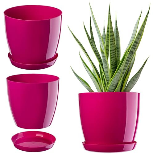 KADAX Élégant Pot à Fleurs/Plantes avec Soucoupe Forme Ronde et élégante en Plastique léger pour l’intérieur et la Maison Cache-Pot pour Fleurs, Plantes Ø 23 cm Amaranrot