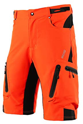 ARSUXEO Herren Radhose Loose Fit MTB Shorts Wasserabweisende Outdoor Sporthose mit 7 Taschen 1202 Orange S