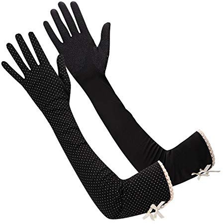 Ladies UV Sun Protection Driving Gloves Cotton Full Finger Arm Sleeves Women UPF 50+ Sun Gloves Long Anti-UV Breathable Dots Summer Gloves for Outdoor Sports Driving Summer Supplies Non Slip Gloves