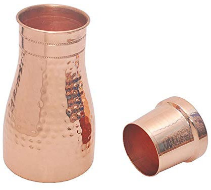 Borraccia in rame martellato con design moderno, stile vintage, per godere dei benefici per la salute immediatamente un vaso di rame ayurvedico – Borraccia da viaggio in rame puro 900 ml (Design-2)
