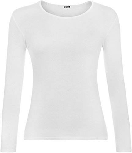 WearAll Ladies Long Sleeve T-Shirt Top Womens White M-L