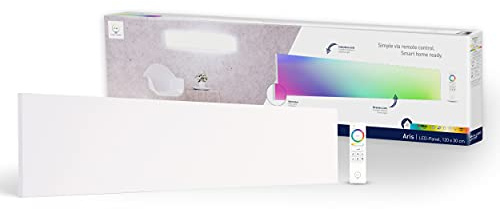 tint Smarte LED-Deckenlampe ARIS – Steuerbar per Alexa oder Fernbedienung – Mit weißem (1800-6500 K) und farbigem Licht RGB – Rechteckiges Panel 120 x 30 cm