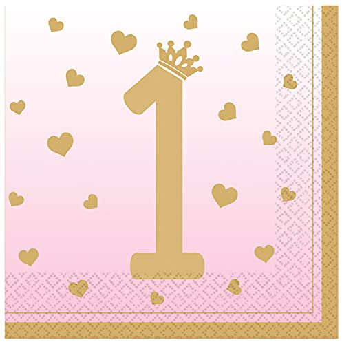 Amscan 9910310 9910310 Servietten zum 1. Geburtstag, Rosa, 16 Stück, Mittel